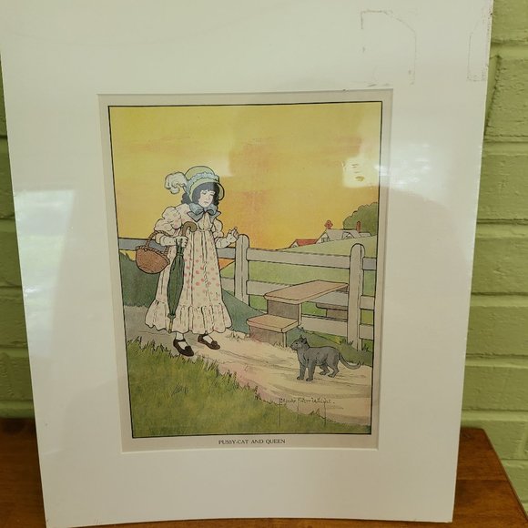 Other - Mother Goose Vintage Art Print Cat and Queen 1915 Blanche Wright Color Art